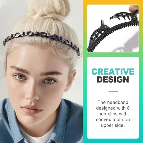 قطعتان من عصابة الرأس مع مشابك للنساء، عصابة رأس ذات مشبك مسنن بطبقة مزدوجة وشريط شعر مع مشابك مرفقة لسهولة تصفيف الشعر بنفسك، وإكسسوارات تصفيف أدوات الضفائر باللون الأسود والبني in Kuwait