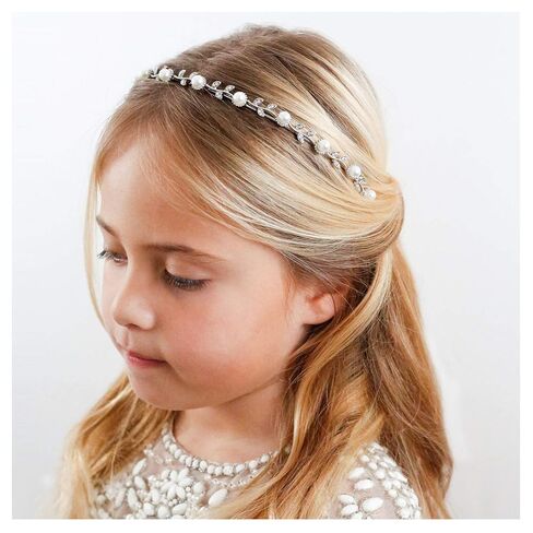 SWEETV Flower Girl Headpiece Silver Pearl Girls Headband for Wedding Princess Hair Accessories for Birthday Party, First Communion in Saudi Arabia
