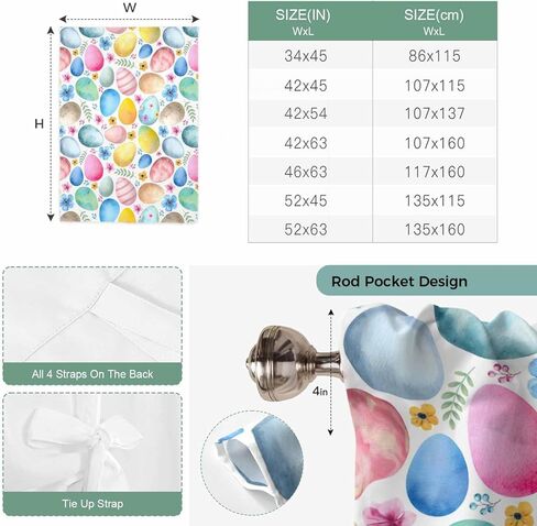 Easter Tie Up Curtains for Window, Spring Country Colorful Eggs Flower Leaf Plant Thermal Insulated Balloon Shade Adjustable Rod Pocket Curtains Valance Panels for Kitchen Bathroom Café 42'' x 45'' in Saudi Arabia