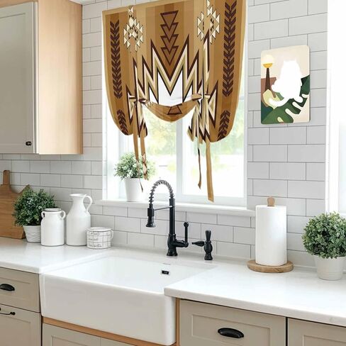 Brown Southwest Tie Up Curtains for Window, Western Rustic Ethnic Mexican Aztec Thermal Insulated Balloon Shade Adjustable Rod Pocket Curtains Valance Panels for Kitchen Bathroom Café 46'' x 63'' in Saudi Arabia
