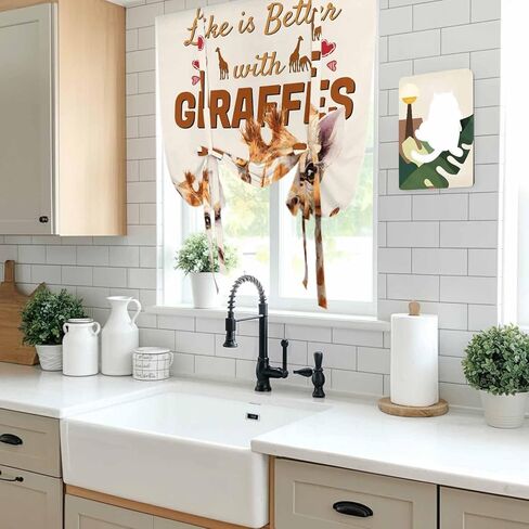 Giraffe Tie Up Curtains for Window, Red Love Heart Rustic Animals Thermal Insulated Balloon Shade Adjustable Rod Pocket Curtains Valance Panels for Kitchen Bathroom Café 42'' x 54'' in Saudi Arabia