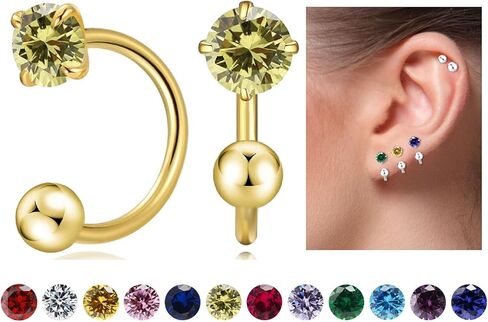 Tiny 3mm Birthstone Earrings for Women Teen Girls Small Huggie Half Hoop Earrings Tiny Cartilage Hypoallergenic Stud Screw Earrings (Silver, 8.Aug-Peridot) in Kuwait