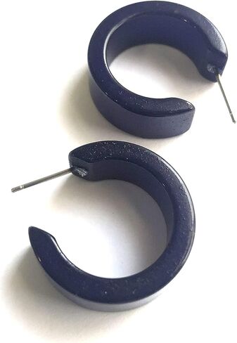 أقراط دائرية كلاسيكية واسعة باللون الأزرق الداكن - WDCL-BL-8 in Kuwait