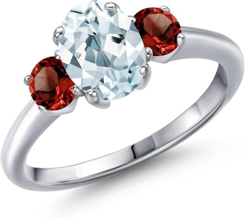 Gem Stone King 1.94 Ct Oval Sky Blue Aquamarine Red Garnet 925 Sterling Silver Ring in Saudi Arabia