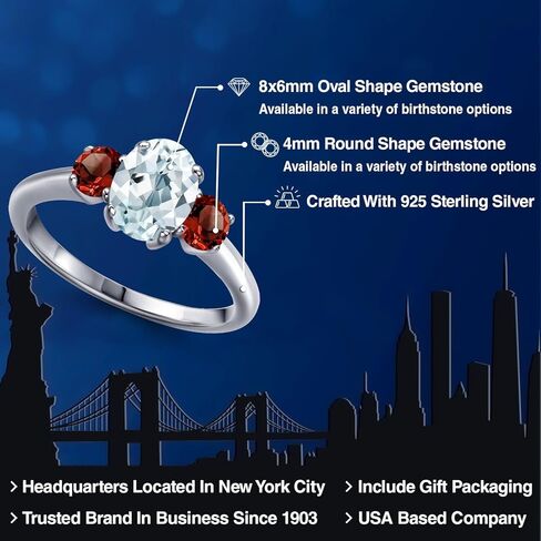 Gem Stone King 1.94 Ct Oval Sky Blue Aquamarine Red Garnet 925 Sterling Silver Ring in Saudi Arabia