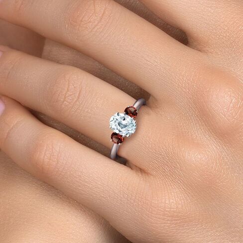 Gem Stone King 1.94 Ct Oval Sky Blue Aquamarine Red Garnet 925 Sterling Silver Ring in Saudi Arabia
