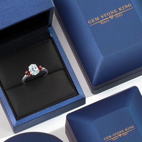 Gem Stone King 1.94 Ct Oval Sky Blue Aquamarine Red Garnet 925 Sterling Silver Ring in Saudi Arabia
