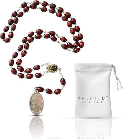 Saint Faustina Kowalska Mystic and Visionary True Relic Chaplet Apostle Divine of Mercy with Miraculous Medal Jesus I Trust in You Rosary Based Three O' Clock Prayer Poland Polish Novena (Cherry) in Kuwait