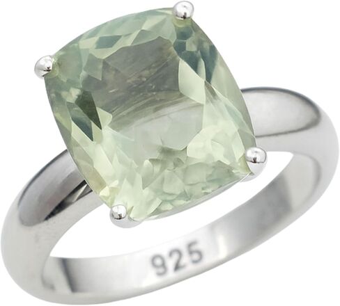 خاتم الجمشت الأخضر مقاس 10 × 12 مم - الصلبة 925 الفضة الاسترليني - أحجار كريمة براسيوليت طبيعية، مجوهرات إسكندنافية مصنوعة يدويًا للنساء in Kuwait