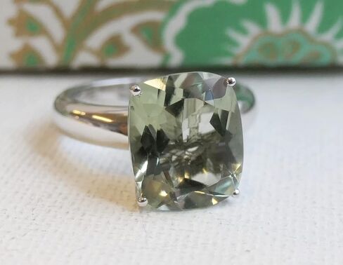 خاتم الجمشت الأخضر مقاس 10 × 12 مم - الصلبة 925 الفضة الاسترليني - أحجار كريمة براسيوليت طبيعية، مجوهرات إسكندنافية مصنوعة يدويًا للنساء in Kuwait