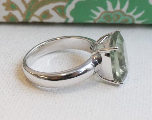 خاتم الجمشت الأخضر مقاس 10 × 12 مم - الصلبة 925 الفضة الاسترليني - أحجار كريمة براسيوليت طبيعية، مجوهرات إسكندنافية مصنوعة يدويًا للنساء in Kuwait