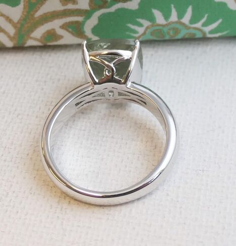 خاتم الجمشت الأخضر مقاس 10 × 12 مم - الصلبة 925 الفضة الاسترليني - أحجار كريمة براسيوليت طبيعية، مجوهرات إسكندنافية مصنوعة يدويًا للنساء in Kuwait