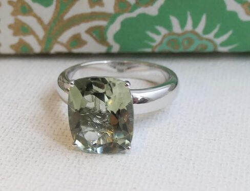 خاتم الجمشت الأخضر مقاس 10 × 12 مم - الصلبة 925 الفضة الاسترليني - أحجار كريمة براسيوليت طبيعية، مجوهرات إسكندنافية مصنوعة يدويًا للنساء in Kuwait