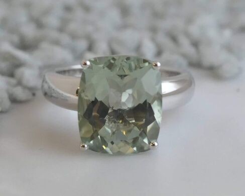 خاتم الجمشت الأخضر مقاس 10 × 12 مم - الصلبة 925 الفضة الاسترليني - أحجار كريمة براسيوليت طبيعية، مجوهرات إسكندنافية مصنوعة يدويًا للنساء in Kuwait