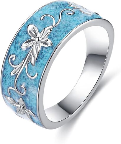 ONEFINITY Turquoise Ring for Women Cherry Blossom/Cross/Butterfly/Tulip/Lotus/Hummingbird Ring Jewelry Flower Gifts for Men in Saudi Arabia