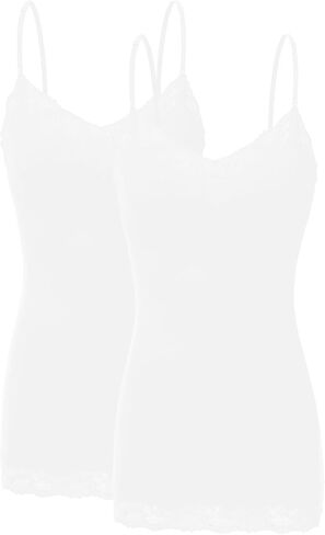 XT1004L Pack Ladies Adjustable Spaghetti Strap Lace Trim Cami Tank Top 2Pack-White 2XL in Kuwait