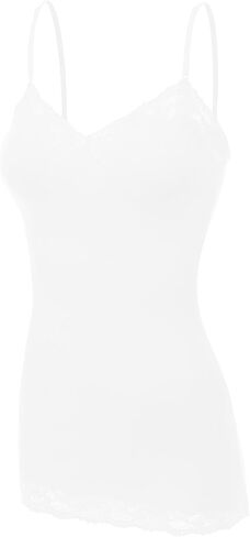 XT1004L Pack Ladies Adjustable Spaghetti Strap Lace Trim Cami Tank Top 2Pack-White 2XL in Kuwait