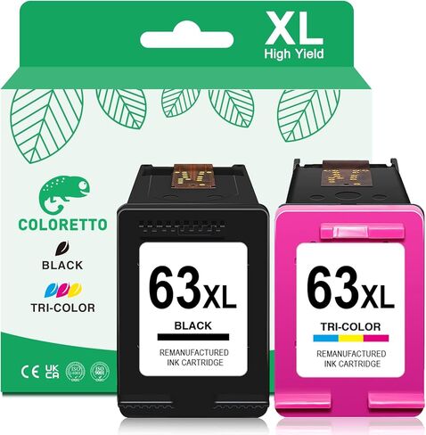 خراطيش حبر COLORETTO 63XL باللون الأسود واللون لحبر HP 63 تعمل مع Officejet 4650 3830 5255 5258 4655 Envy 4512 4520 4516 Deskjet 1112 3630 لخراطيش حبر HP 63XL كومبو حزمة HP63 بديلة in Kuwait