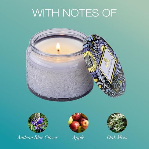 Voluspa Apple Blue Clover, Petite Candle Jar, 3.2 oz, 25 Hour Burn Time, Coconut Wax for Clean Burning, Handcrafted in The USA in Saudi Arabia