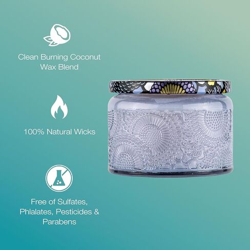 Voluspa Apple Blue Clover, Petite Candle Jar, 3.2 oz, 25 Hour Burn Time, Coconut Wax for Clean Burning, Handcrafted in The USA in Saudi Arabia
