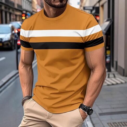 Men's T-Shirts Short Sleeve Classic Crew Neck Business Casual Basic T-Shirt Patchwork Color Block Athletic Tee Shirts in Saudi Arabia