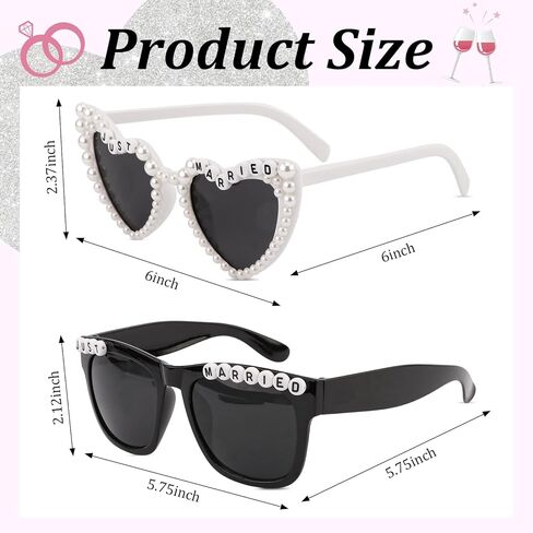 نظارات شمسية Just Married، نظارات شمسية للعروس والعريس لديكورات حفلات الزفاف، باللونين الأبيض والأسود in Kuwait