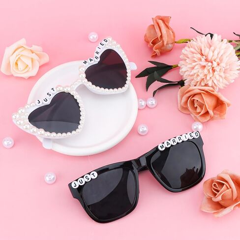 نظارات شمسية Just Married، نظارات شمسية للعروس والعريس لديكورات حفلات الزفاف، باللونين الأبيض والأسود in Kuwait