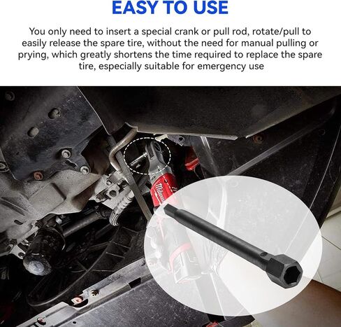 رافعة تحرير الإطارات الاحتياطية، شريط تحرير الإطارات الاحتياطية متوافق مع دودج رام بروماستر 1500 2500 3500 فان جاك، أداة تحرير الإطارات الاحتياطية، أسود، قطعة واحدة in Kuwait