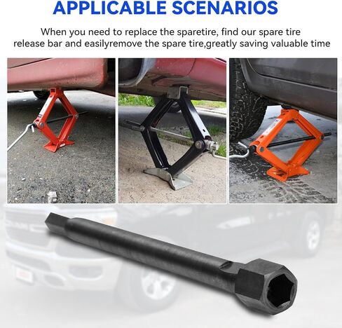 رافعة تحرير الإطارات الاحتياطية، شريط تحرير الإطارات الاحتياطية متوافق مع دودج رام بروماستر 1500 2500 3500 فان جاك، أداة تحرير الإطارات الاحتياطية، أسود، قطعة واحدة in Kuwait