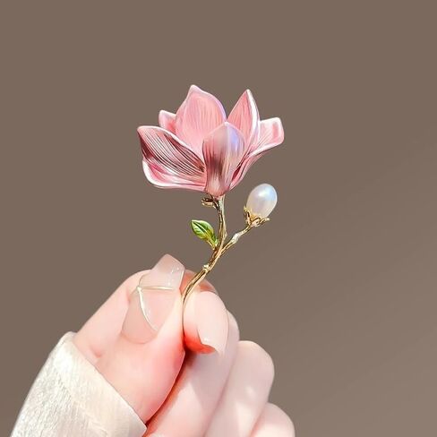 4PCS Elegant Magnolia Flower Brooch, Metal Alloy Floral Pins with Pearl Embellishment in Saudi Arabia