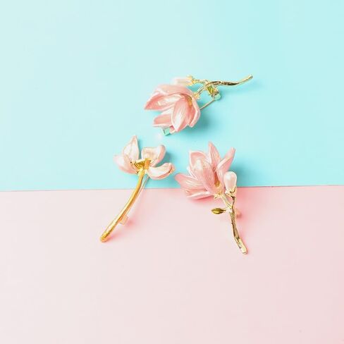 4PCS Elegant Magnolia Flower Brooch, Metal Alloy Floral Pins with Pearl Embellishment in Saudi Arabia