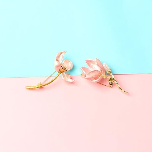 4PCS Elegant Magnolia Flower Brooch, Metal Alloy Floral Pins with Pearl Embellishment in Saudi Arabia