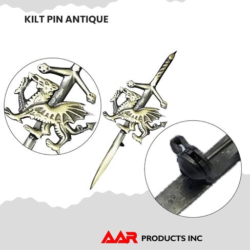 AAR Wales Dragon Kilt Pin 4" Antique, Chrome & Gold Finish Kilt Pins (ANT) in Kuwait