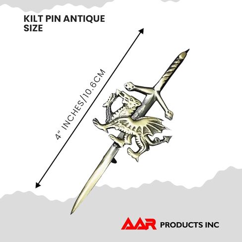 AAR Wales Dragon Kilt Pin 4" Antique, Chrome & Gold Finish Kilt Pins (ANT) in Kuwait
