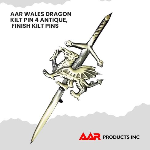 AAR Wales Dragon Kilt Pin 4" Antique, Chrome & Gold Finish Kilt Pins (ANT) in Kuwait
