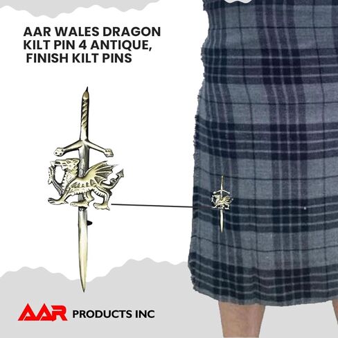 AAR Wales Dragon Kilt Pin 4" Antique, Chrome & Gold Finish Kilt Pins (ANT) in Kuwait