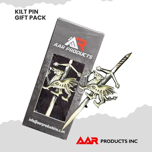 AAR Wales Dragon Kilt Pin 4" Antique, Chrome & Gold Finish Kilt Pins (ANT) in Kuwait