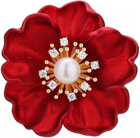 Red Flower Brooch for Women Vintage Rose Brooch Cute Flora Pins for Clothes Everyday Decorative Pins Trendy Jewelry Accessories Birthday Gift in Kuwait