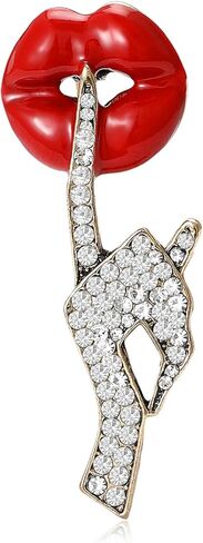 Sexy Red Lips Brooch for Women Men Rhinestone Quiet Gestures Statement Brooches Lapel Pins Fashion Elegant Clothing Hat Bag Accessories Jewelry Lover Gift for Women in Saudi Arabia