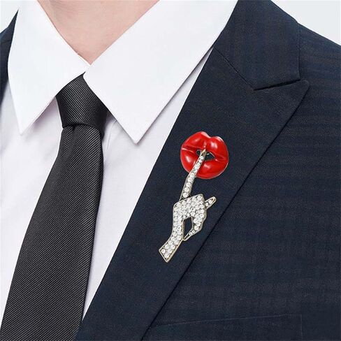 Sexy Red Lips Brooch for Women Men Rhinestone Quiet Gestures Statement Brooches Lapel Pins Fashion Elegant Clothing Hat Bag Accessories Jewelry Lover Gift for Women in Saudi Arabia