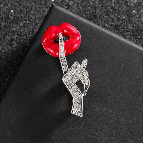 Sexy Red Lips Brooch for Women Men Rhinestone Quiet Gestures Statement Brooches Lapel Pins Fashion Elegant Clothing Hat Bag Accessories Jewelry Lover Gift for Women in Saudi Arabia