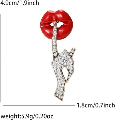 Sexy Red Lips Brooch for Women Men Rhinestone Quiet Gestures Statement Brooches Lapel Pins Fashion Elegant Clothing Hat Bag Accessories Jewelry Lover Gift for Women in Saudi Arabia