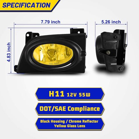 Fog Lights for Honda Civic Sedan 4 Door 2006 2007 2008 with H11 12V55W Bulbs Fog Lamps Assembly Replacement Included Wiring Kits & Switch- 1 Pair (Yellow Glass Lens) in Saudi Arabia