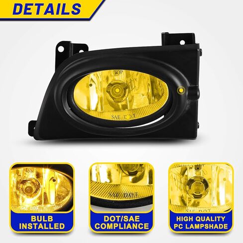Fog Lights for Honda Civic Sedan 4 Door 2006 2007 2008 with H11 12V55W Bulbs Fog Lamps Assembly Replacement Included Wiring Kits & Switch- 1 Pair (Yellow Glass Lens) in Saudi Arabia