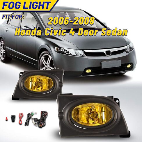 Fog Lights for Honda Civic Sedan 4 Door 2006 2007 2008 with H11 12V55W Bulbs Fog Lamps Assembly Replacement Included Wiring Kits & Switch- 1 Pair (Yellow Glass Lens) in Saudi Arabia