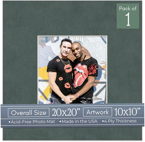 Ash Suede Acid Free 20x20 Picture Frame Mats with White Core Bevel Cut for 10x10 Pictures - Fits 20x20 Frame - One Mat - with Bag & Backing in Kuwait