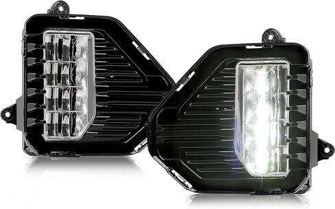 KUAFU LED Fog Light + Fog Light Bezel + Fog Light Trim Compatible with 2019-2023 GMC Sierra 1500 Denali LED Fog Lamp Pair Painted Bezel+Chrome Trim Black Bezel + Silvery Trim + Clear Lens in Saudi Arabia