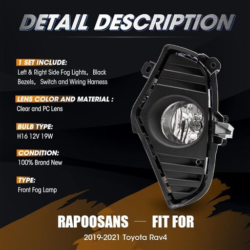 Driving Fog Lights Lamps Assembly for 2019-2021 Toyota Rav4 Fog Light Replacement with H16 12V 19W Bulbs, Switch and Wiring Kit in Saudi Arabia