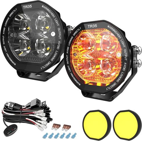 مصابيح مستديرة للطرق الوعرة مقاس 3.5 بوصة، مصابيح LED 6800LM IP68 وIP69K مقاومة للماء وأضواء القيادة المقاومة للصدمات، أضواء كاشفة مستديرة للشاحنات وسيارات الدفع الرباعي والقوارب والمزرعة وutv وأضواء العمل كومبو شعاع لسيارة الجيب in Kuwait