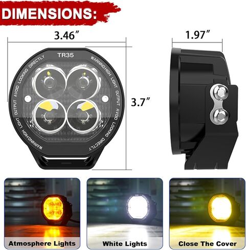 مصابيح مستديرة للطرق الوعرة مقاس 3.5 بوصة، مصابيح LED 6800LM IP68 وIP69K مقاومة للماء وأضواء القيادة المقاومة للصدمات، أضواء كاشفة مستديرة للشاحنات وسيارات الدفع الرباعي والقوارب والمزرعة وutv وأضواء العمل كومبو شعاع لسيارة الجيب in Kuwait